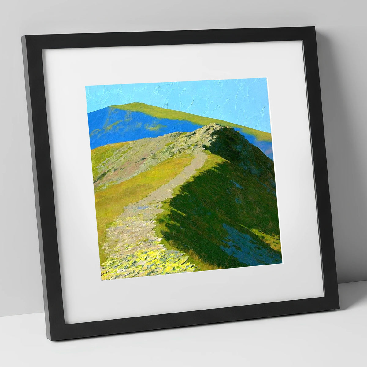 Sunlit Ridge on Place Fell lake district fell art print in black frame