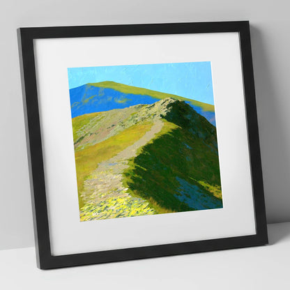 Sunlit Ridge on Place Fell lake district fell art print in black frame