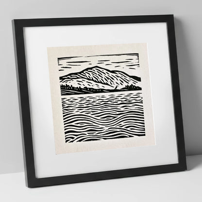 Coniston Water Monochrome Waves lake district lake art print in black frame