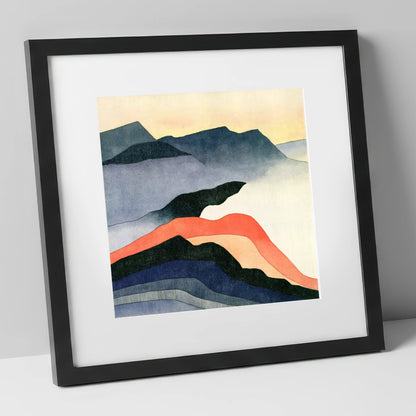 Terracotta Layered Summit View lake district fell art print in black frame