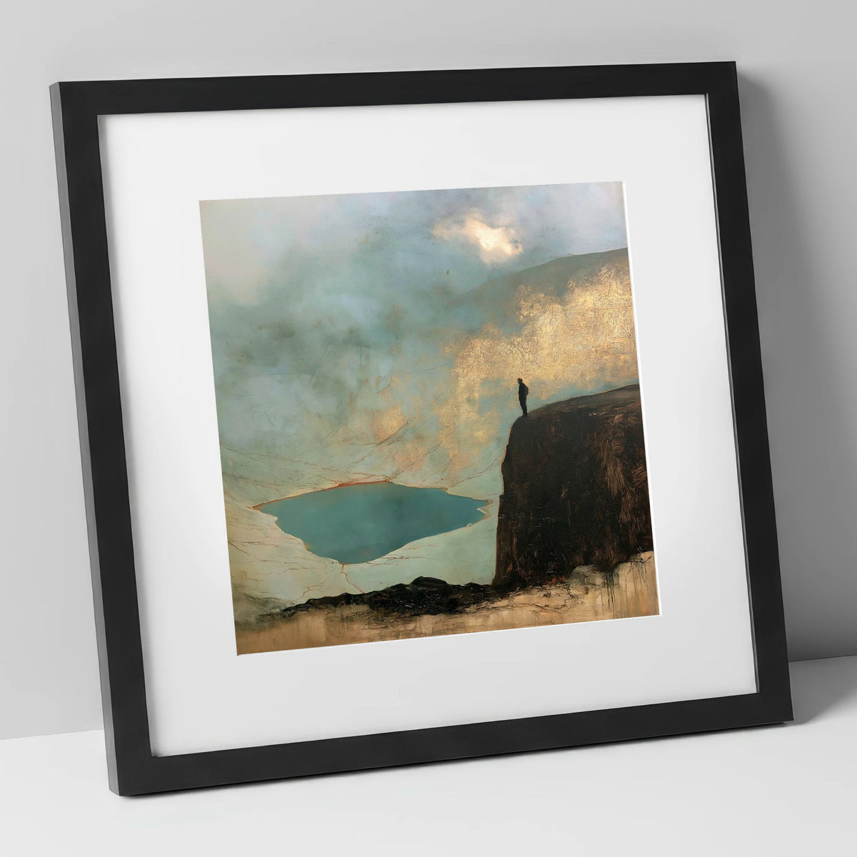 Helvellyn Walker in Golden Light lake district fell art print in black frame