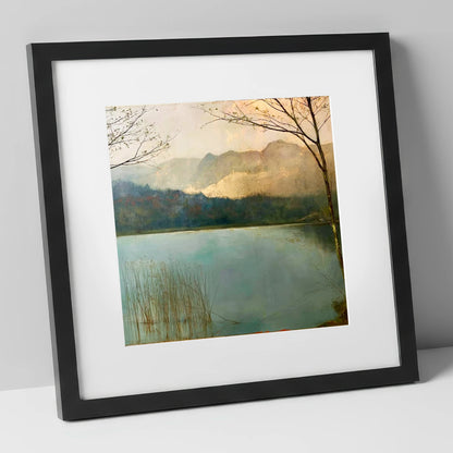 Gilded Light Over Elter Water lake district lake art print in black frame