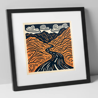 Bold Hardknott Pass Mountain Road lake district valley art print in black frame