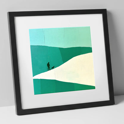 Teal and White Fell Walker gifts for dog walkers art print in black frame