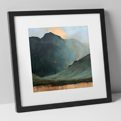 Langdale Pikes Beneath Breaking Light lake district fell art print in black frame