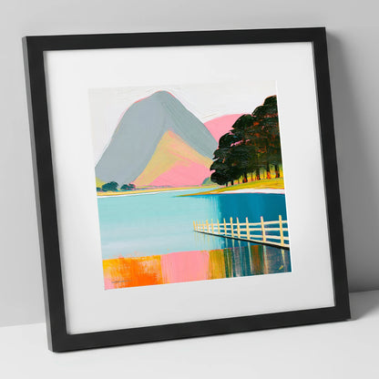 Vibrant Buttermere and White Fence lake district lake art print in black frame