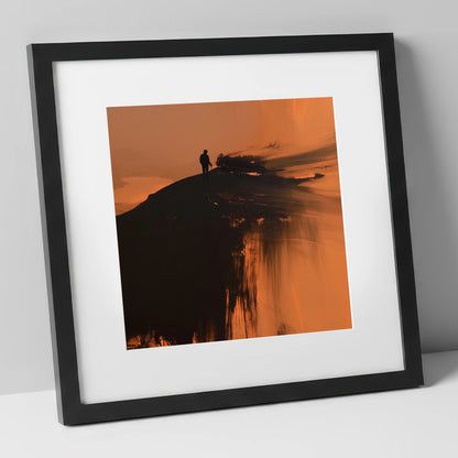 Silhouetted Walker on Skiddaw Ridge lake district fell art print in black frame