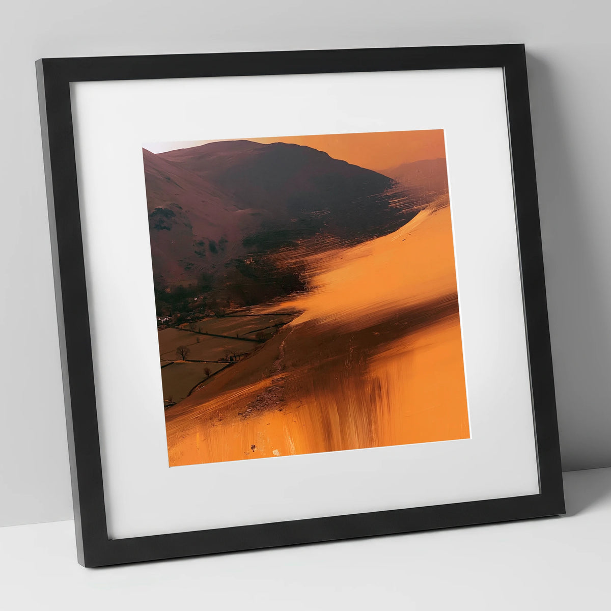 Amber Bracken Above Patterdale lake district village art print in black frame