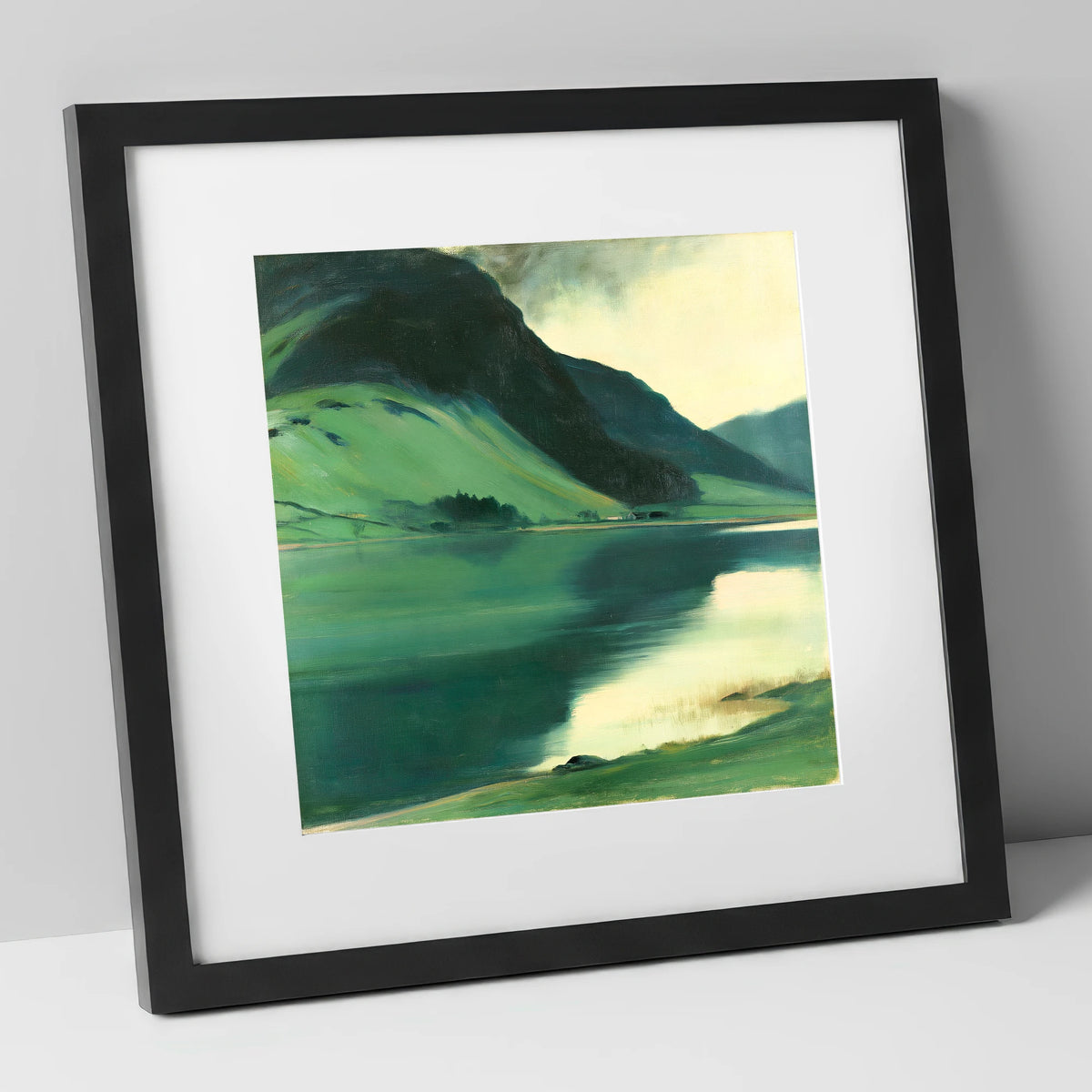 Emerald Fells Over the Lake lake district lake art print in black frame