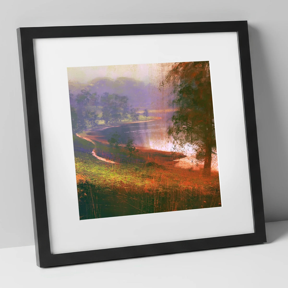 Tarn Hows in Violet Mist lake district lake art print in black frame