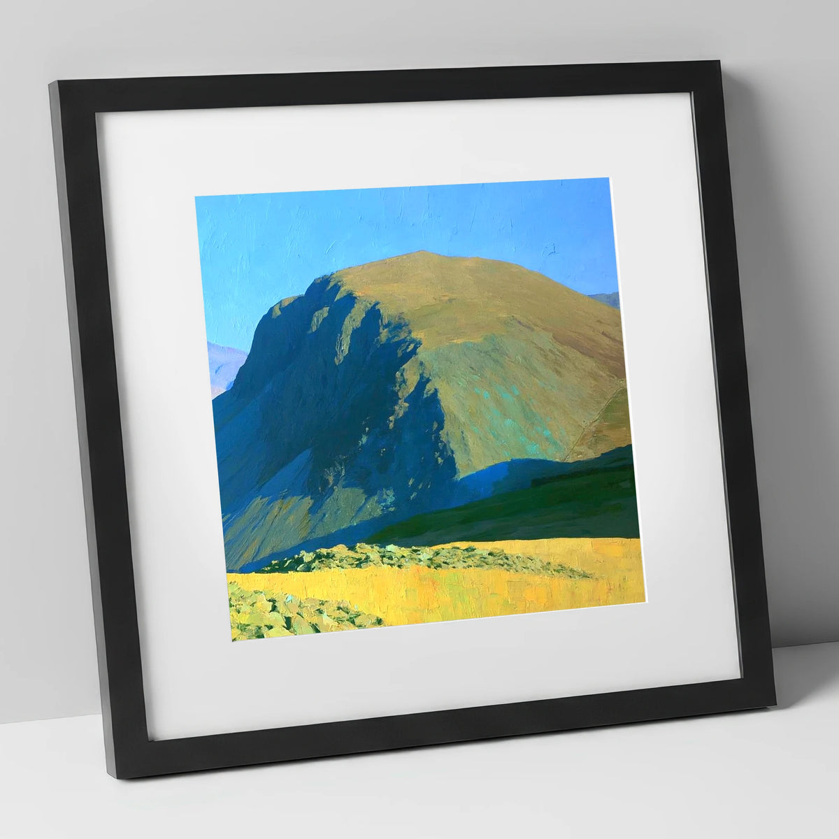 Sunlit Seatallan Dome and Crags lake district fell art print in black frame