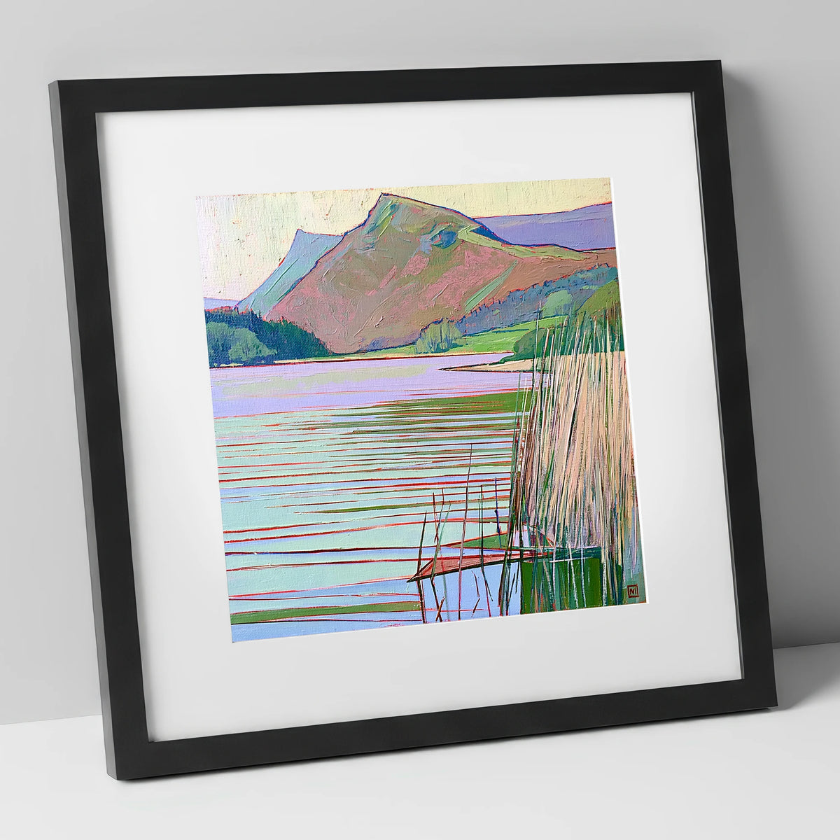 Grasmere Lake In Pastel Tones lake district lake art print in black frame