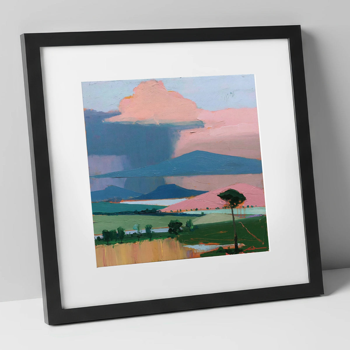 Teal Storm Over Lakeland Fells lake district sky art print in black frame
