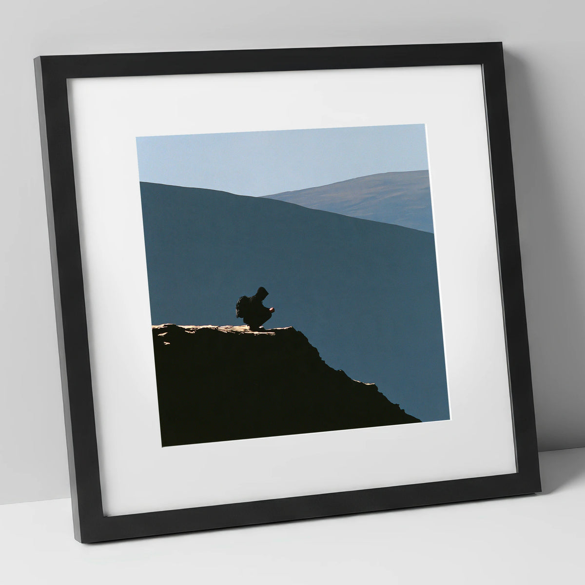 Walker Silhouette on Blencathra Edge lake district fell art print in black frame