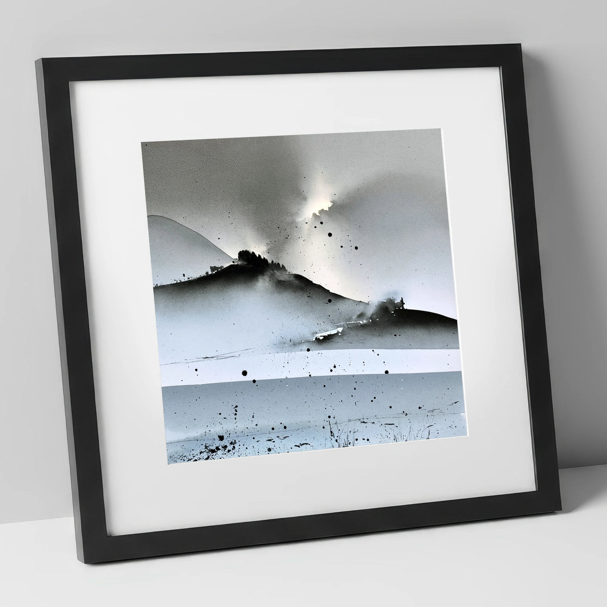 Monochrome Lake District Evening Fells lake district sky art print in black frame