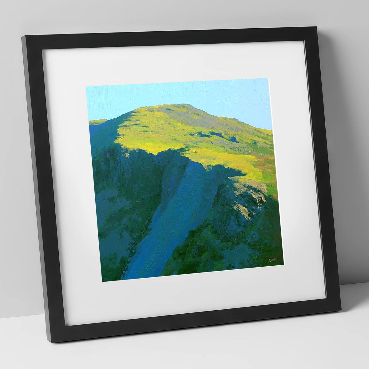 Pike of Blisco Sunlit Summit lake district fell art print in black frame