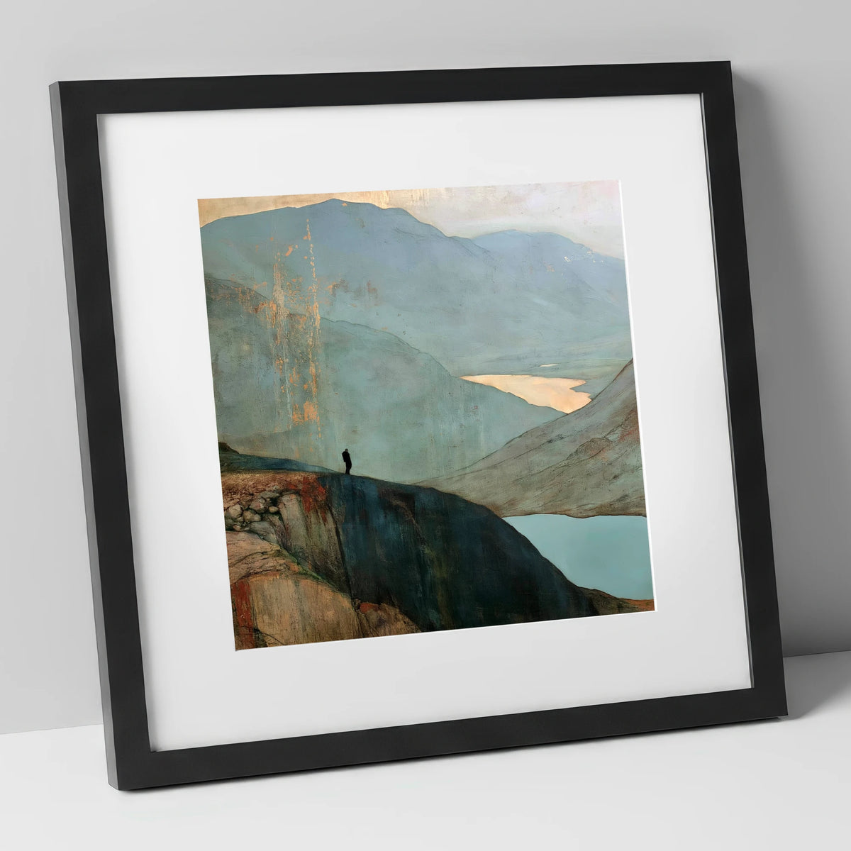 Walker Above Innominate Tarn lake district fell art print in black frame