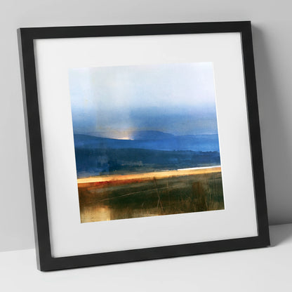 Evening Sun on Indigo Fells lake district sky art print in black frame