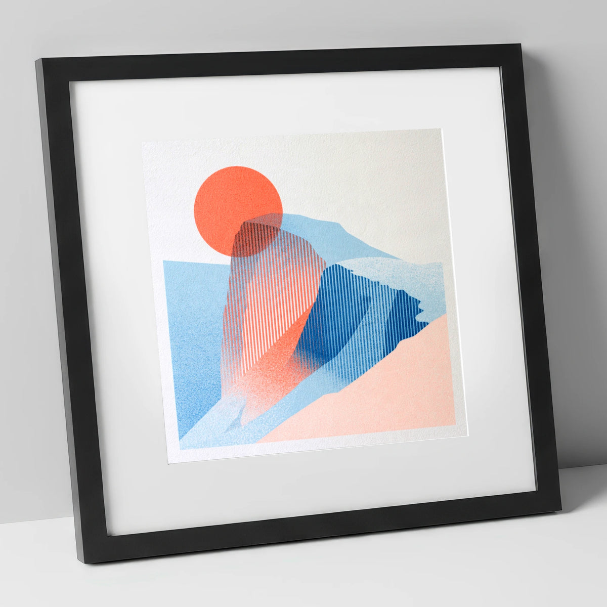 Great Gable in Coral and Blue lake district fell art print in black frame