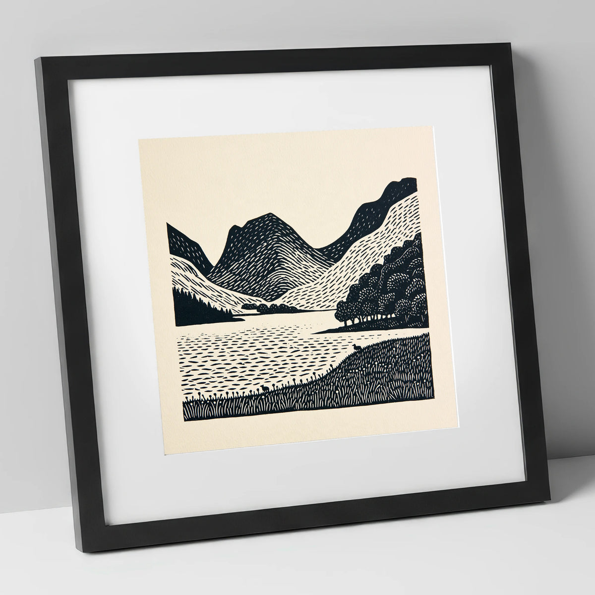 Bold Fells Above Buttermere lake district lake art print in black frame