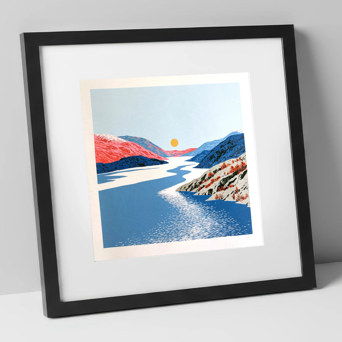 Ennerdale Valley and Golden Sun lake district valley art print in black frame