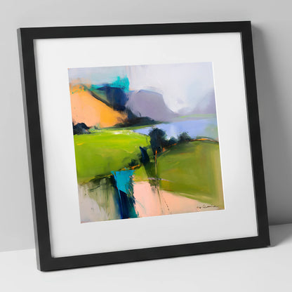 Vivid Green Valley Between Fells lake district valley art print in black frame