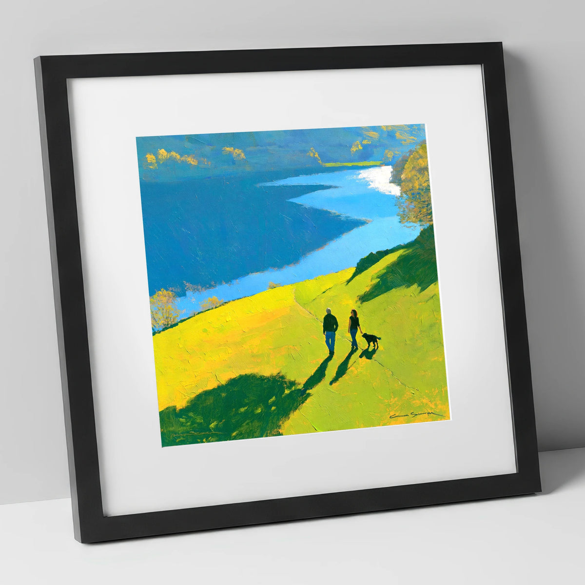 Sunlit Grasmere Dog Walk gifts for dog walkers art print in black frame