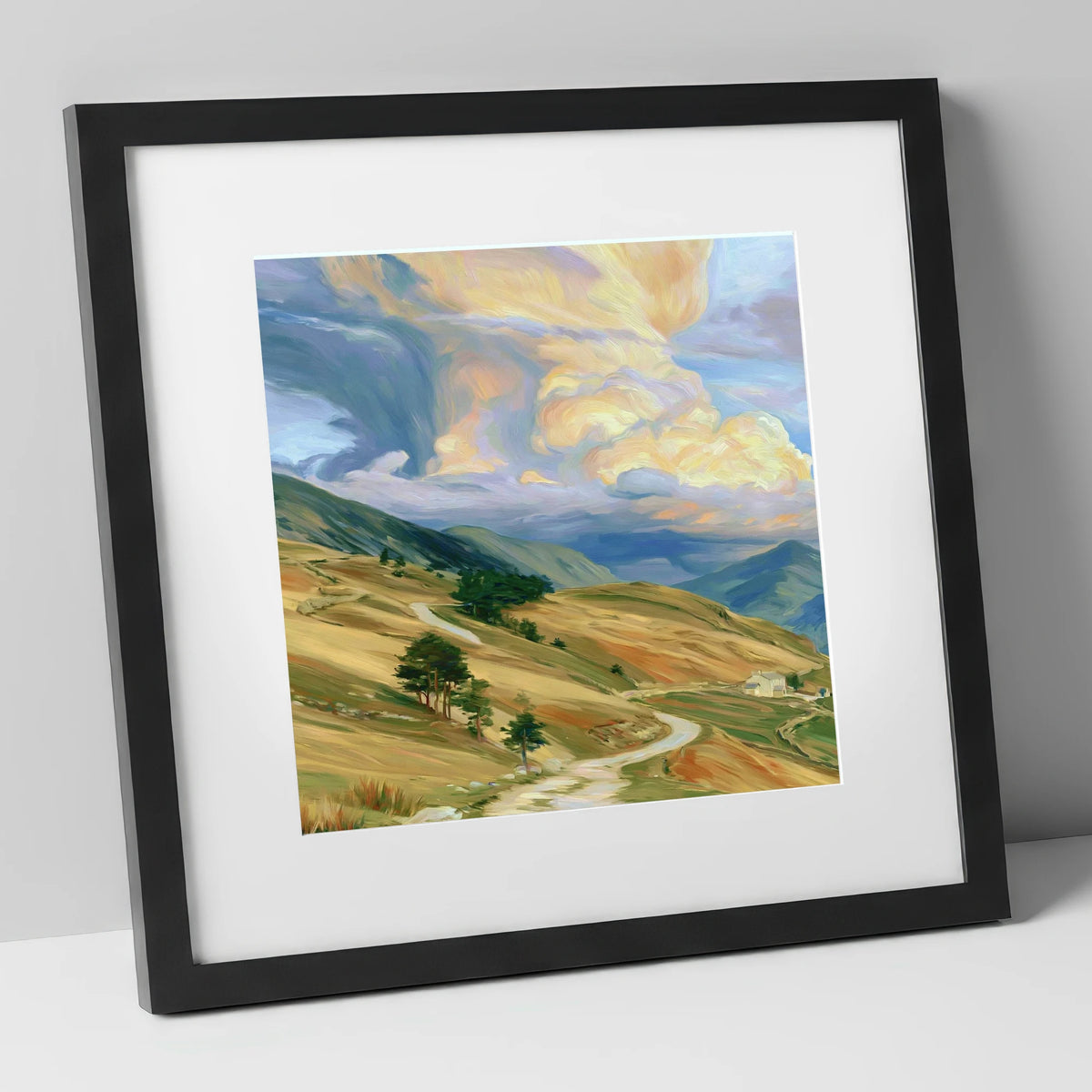 Storm Clouds Over Golden Fells lake district sky art print in black frame