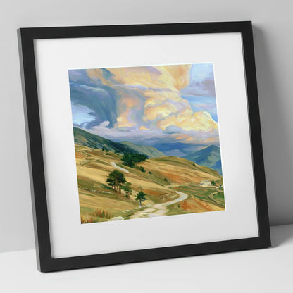 Storm Clouds Over Golden Fells lake district sky art print in black frame
