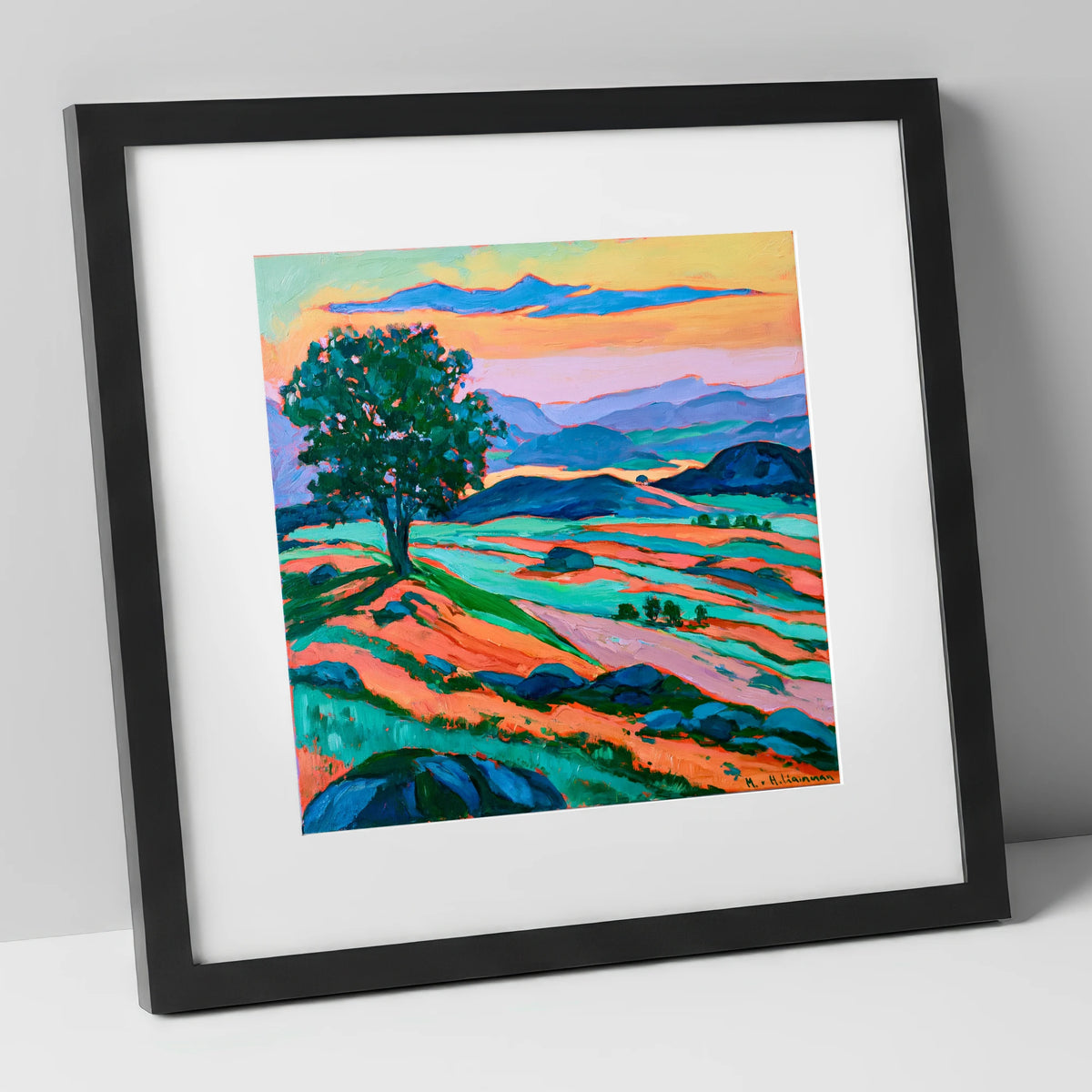 Bold Lake District Summit View lake district fell art print in black frame