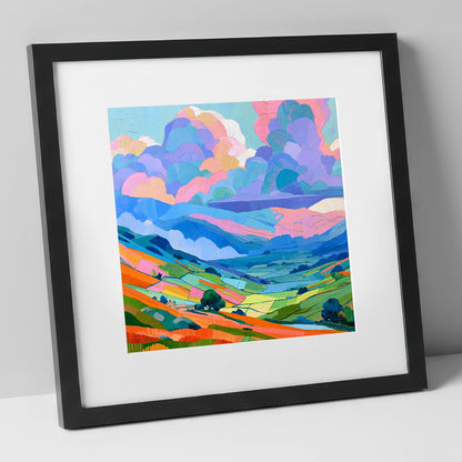 Colourful Fells Under Storm Clouds lake district sky art print in black frame