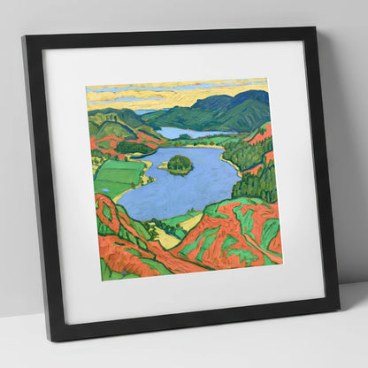 Vibrant Grasmere Over Red Bracken lake district lake art print in black frame