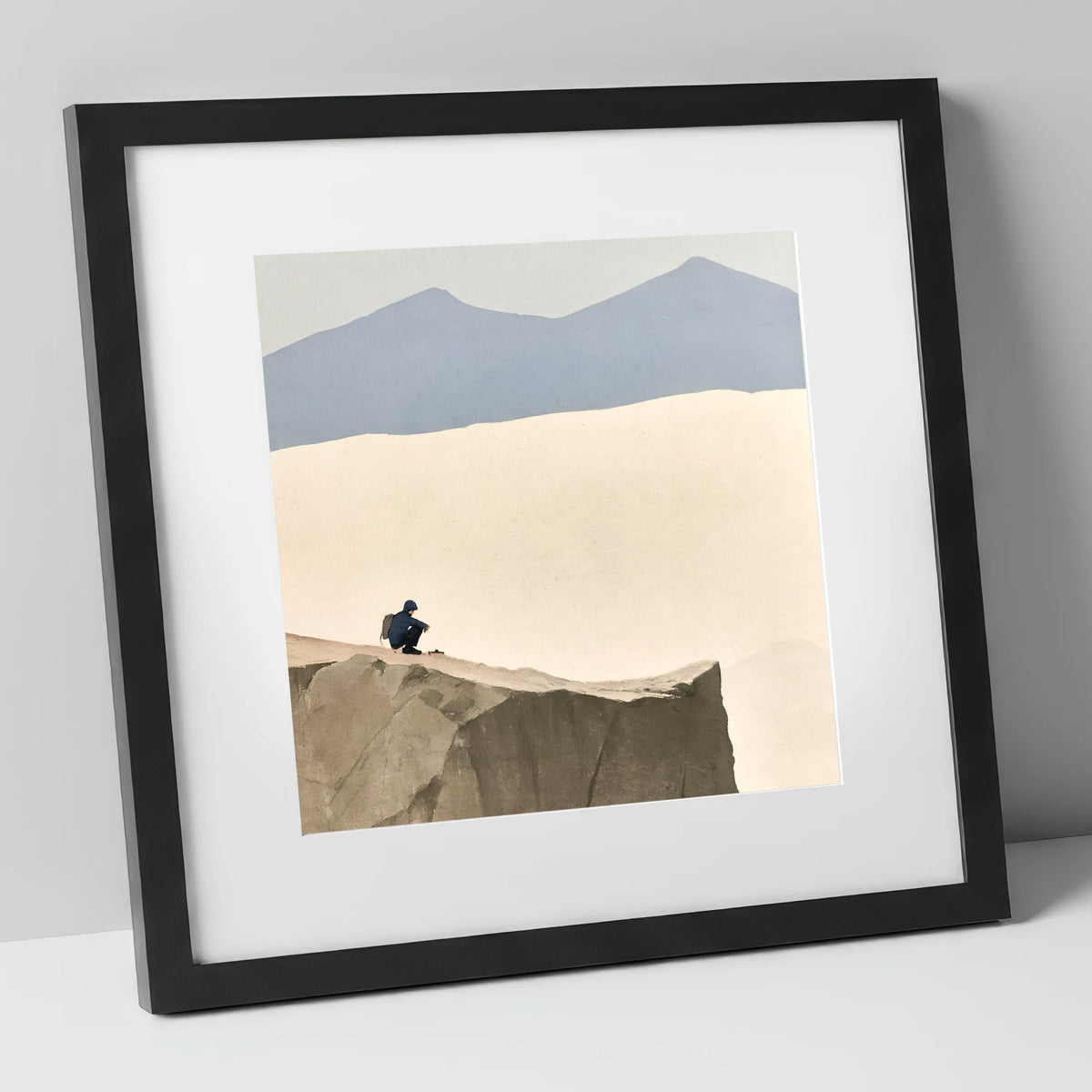 Crouched Walker on Blencathra Edge lake district fell art print in black frame