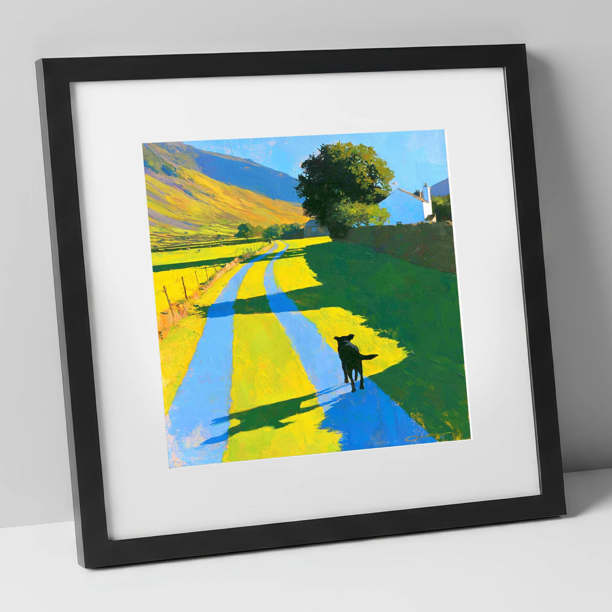 Summer Dog Walk in Wasdale gifts for dog walkers art print in black frame