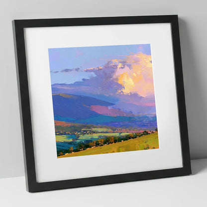 Rolling Fells and Radiant Cloud lake district fell art print in black frame
