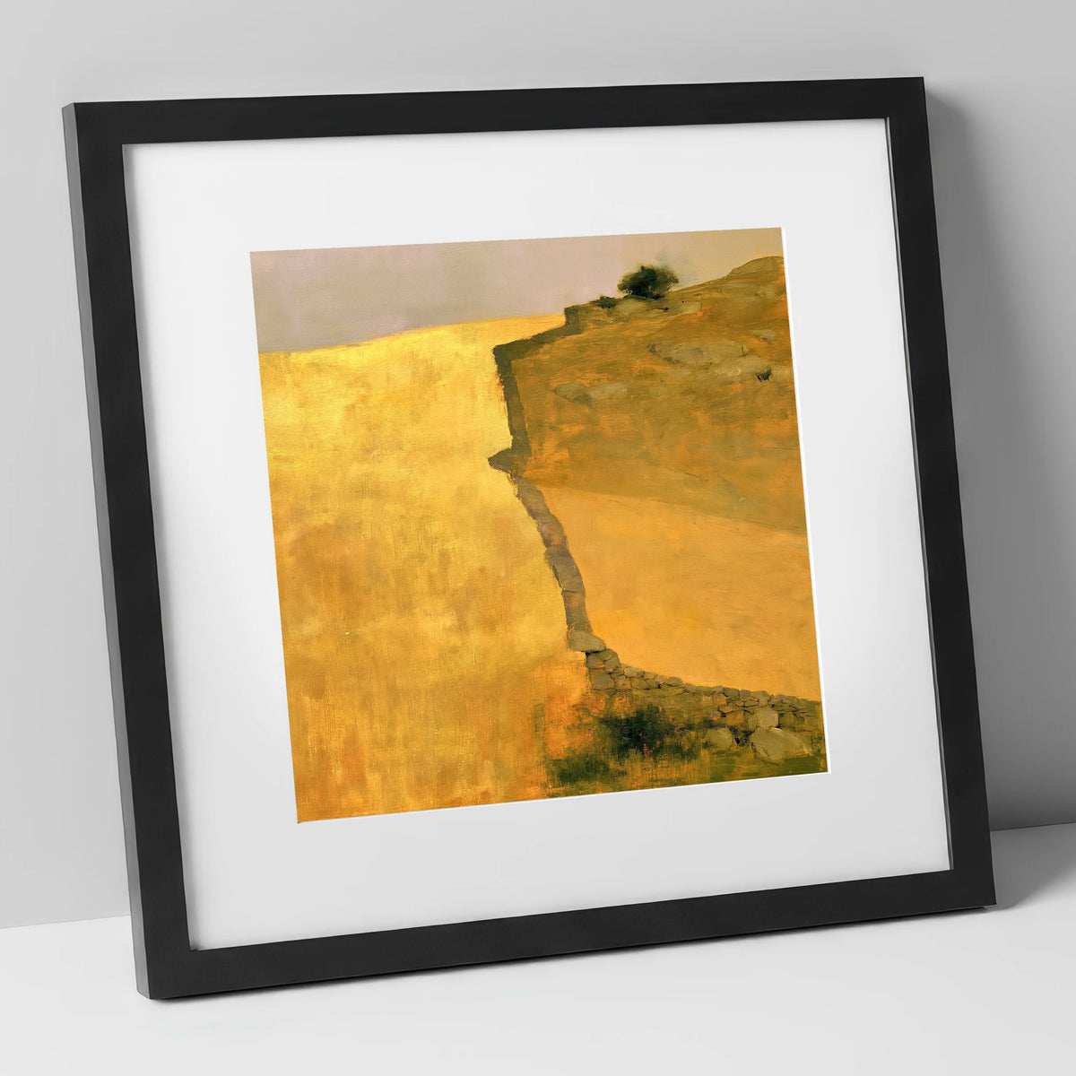 Golden Valley Drystone Wall lake district valley art print in black frame
