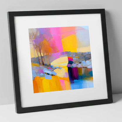 Stone Bridge Under Fuchsia Sky lake district waterfall art print in black frame