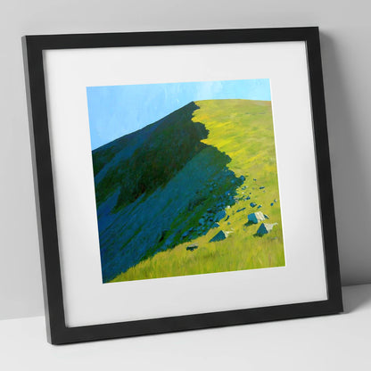 Striking Shadows on Caw Fell lake district fell art print in black frame