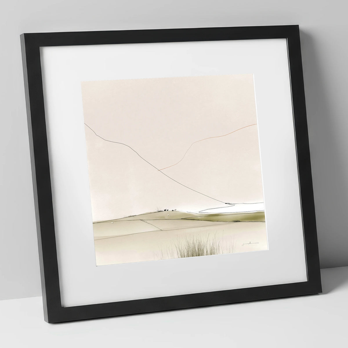Minimalist Patchwork Fields in a Dale lake district valley art print in black frame