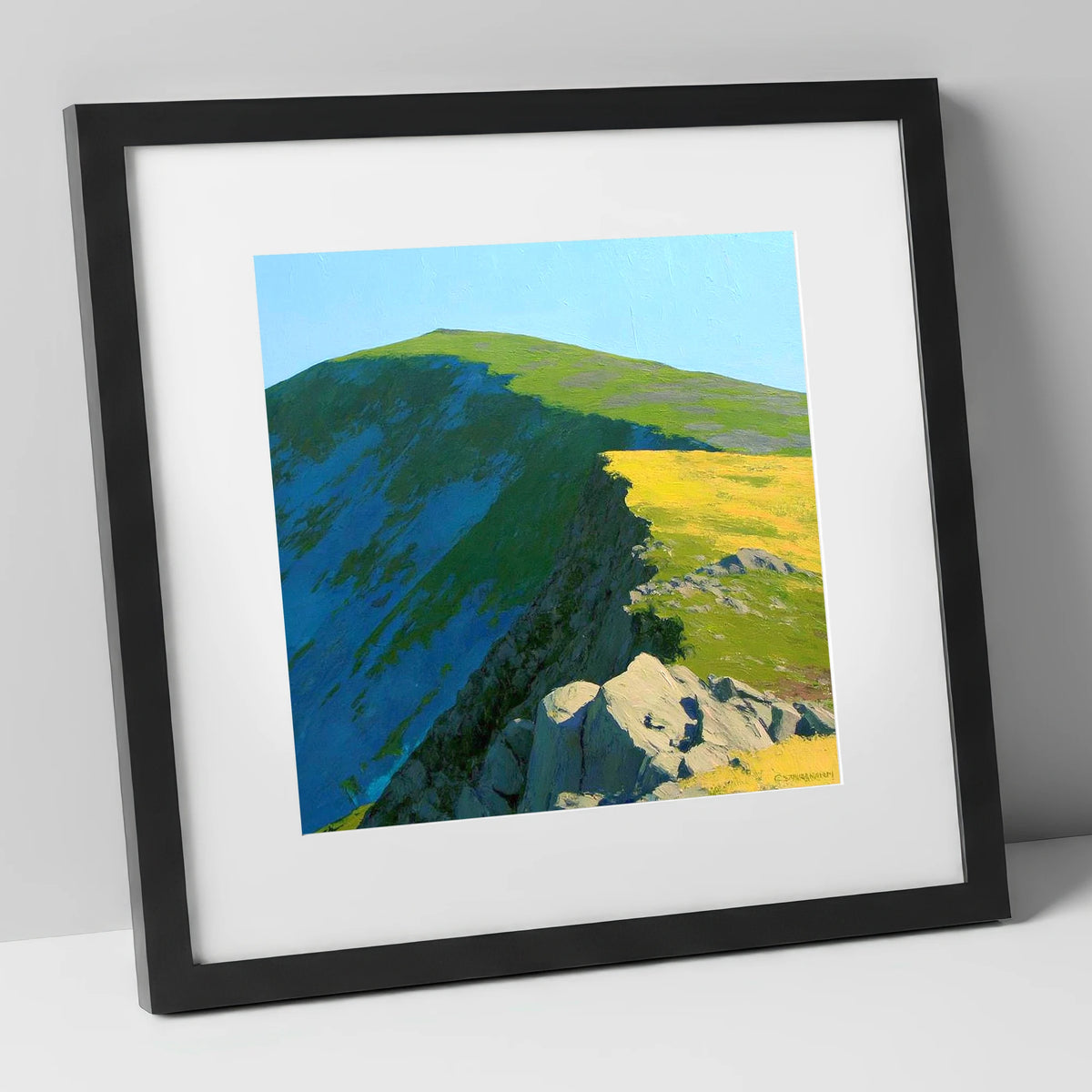 Vibrant Light on High Raise lake district fell art print in black frame
