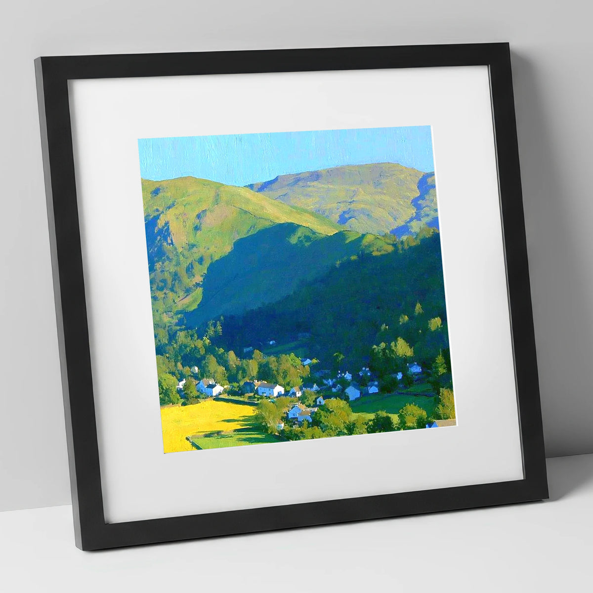 Sunlight on Silver How Ridge lake district fell art print in black frame