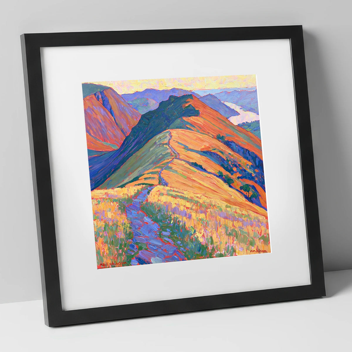 Vibrant Path on Beda Fell lake district village art print in black frame