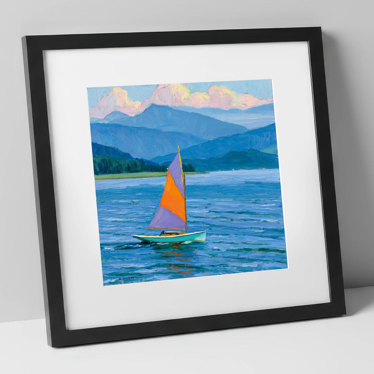 Vibrant Lake District Sailing lake district walking art print in black frame