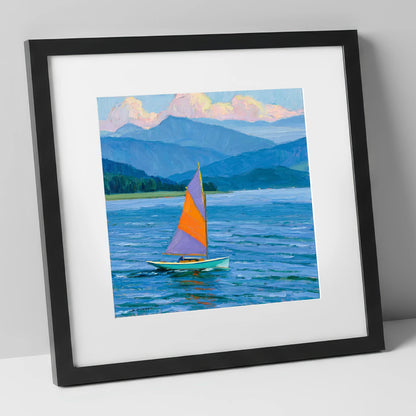Vibrant Lake District Sailing lake district walking art print in black frame