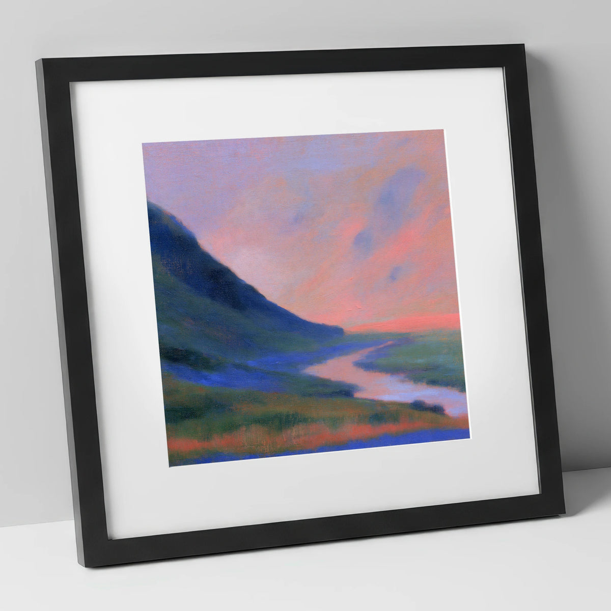 Winding River at Twilight lake district waterfall art print in black frame