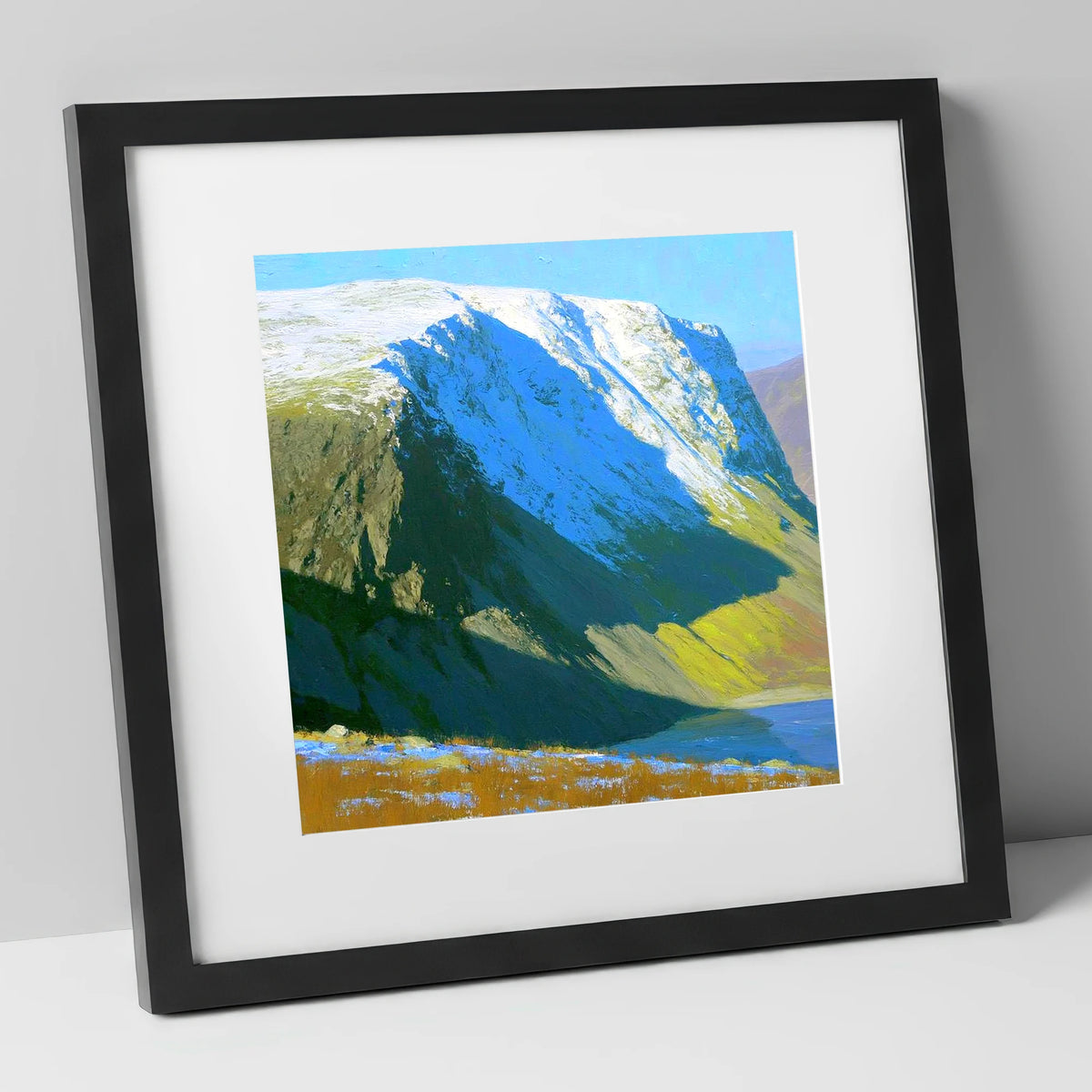 Winter Sunlight on Red Screes lake district fell art print in black frame