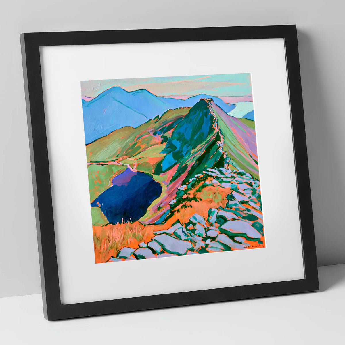 Vibrant Striding Edge on Helvellyn lake district fell art print in black frame