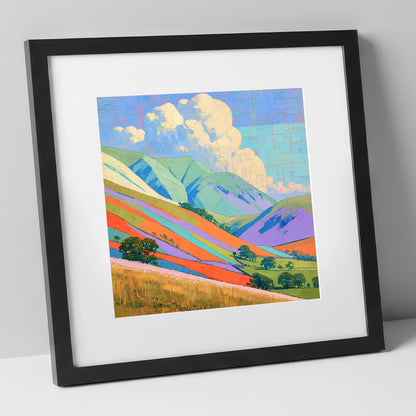 Vivid Colours on Rolling Fells lake district fell art print in black frame
