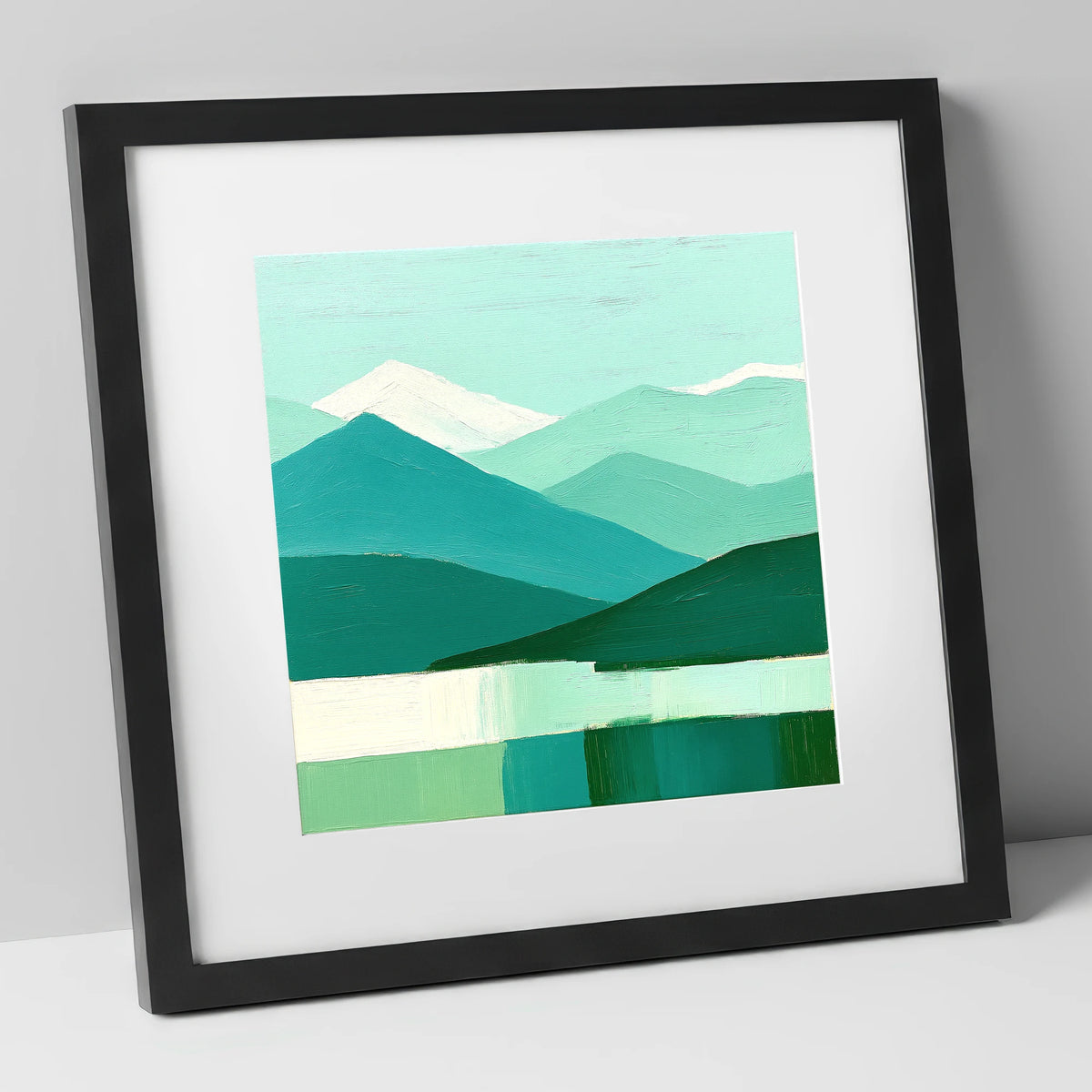 Abstract Teal Scafell Pike lake district fell art print in black frame