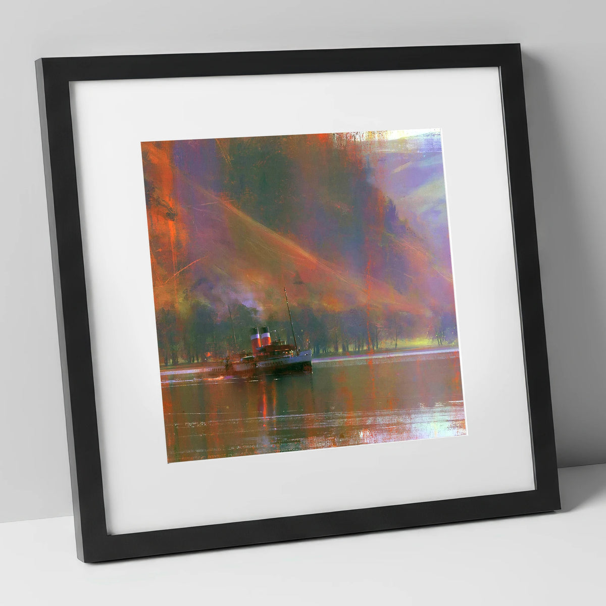 Ullswater Steamer Under Radiant Fells lake district lake art print in black frame